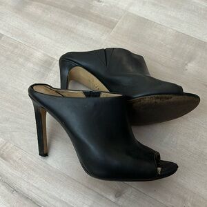 Ann Taylor Black Leather Peep Toe Heels Ankle Booties Womens Size 6.5